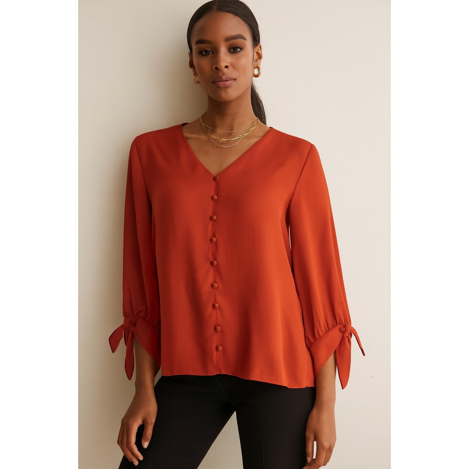 Chico\'s Persimmon Orange Red Tie Sleeve Top New Size XL 3