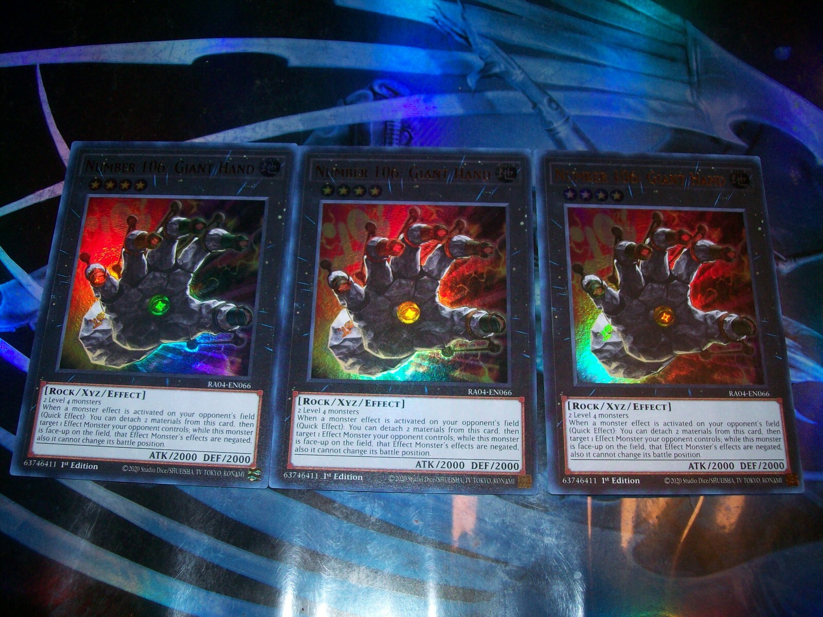 3x Number 106: Giant Hand 1st Edition Ultra Rare RA04-EN066 Yu-Gi-Oh 3x Number 106: Giant Hand 1st Edition Ultra Rare RA04-EN066 Yu-Gi-Oh