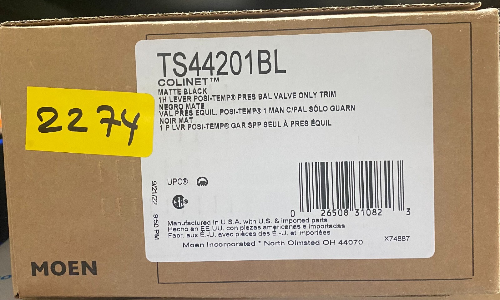 Moen Ts44201BL Premium Colinet Posi Temp Valve Trim Sleek  Matte Black MSRP $588