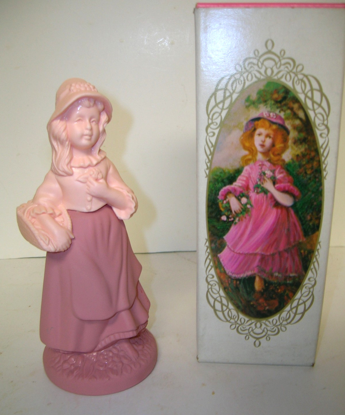 Vintage Avon Pretty Girl Pink Decanter Unforgettable Cologne 1/2 Full Bottle Box