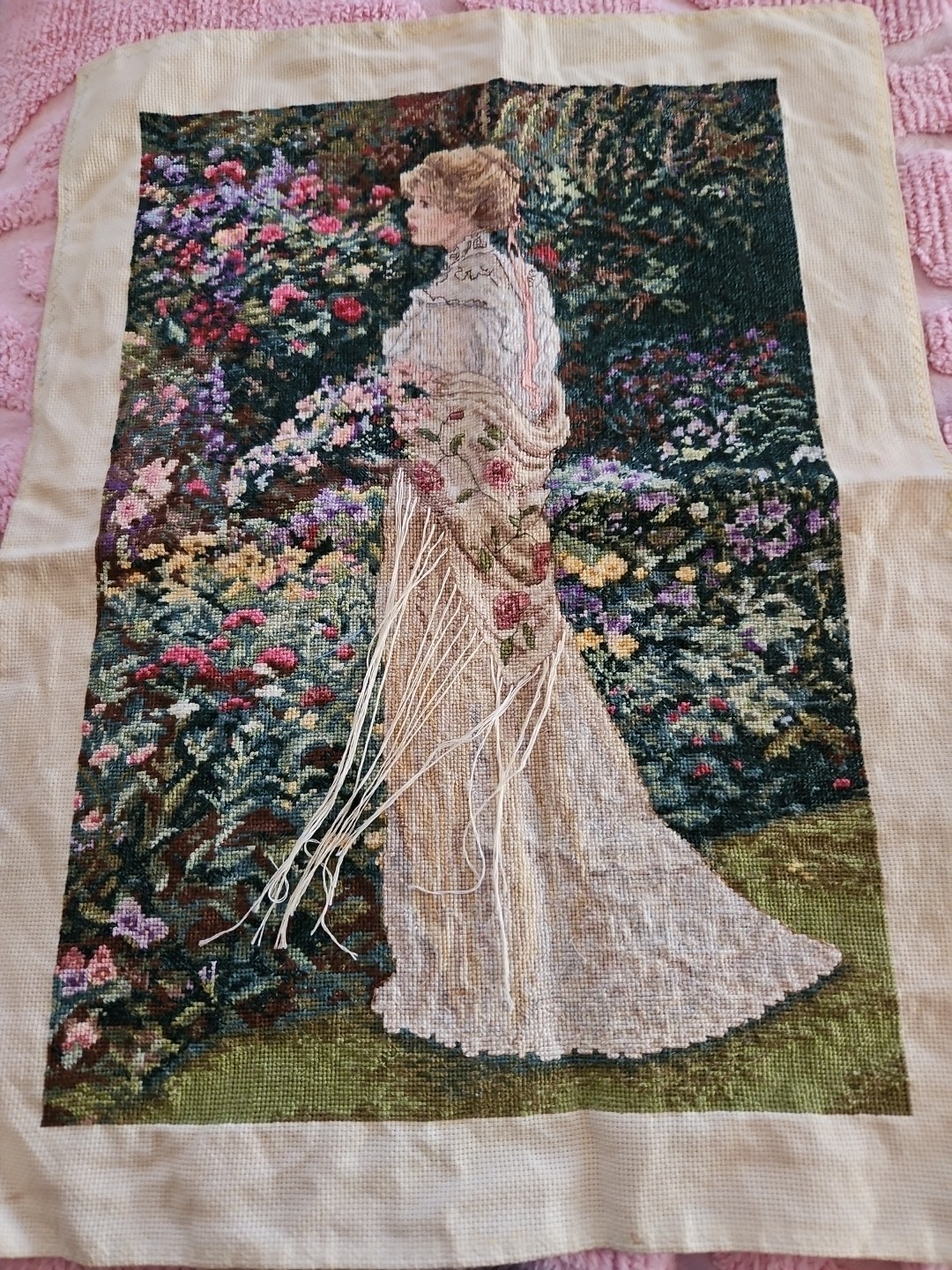 Vtg HTF Dimensions Gold Collection Completed Unframed In Her Garden 155  G2U