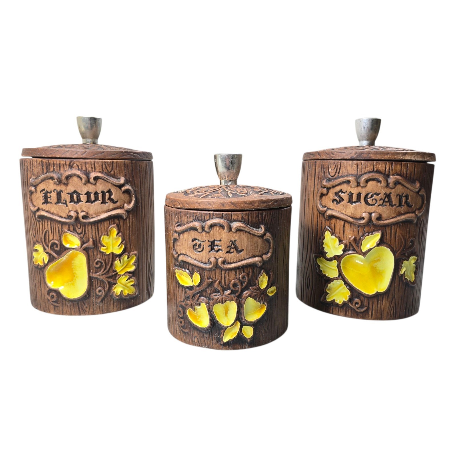 Vintage Treasure Craft Canister Set Flour Sugar Tea Kitchen Storage Brown