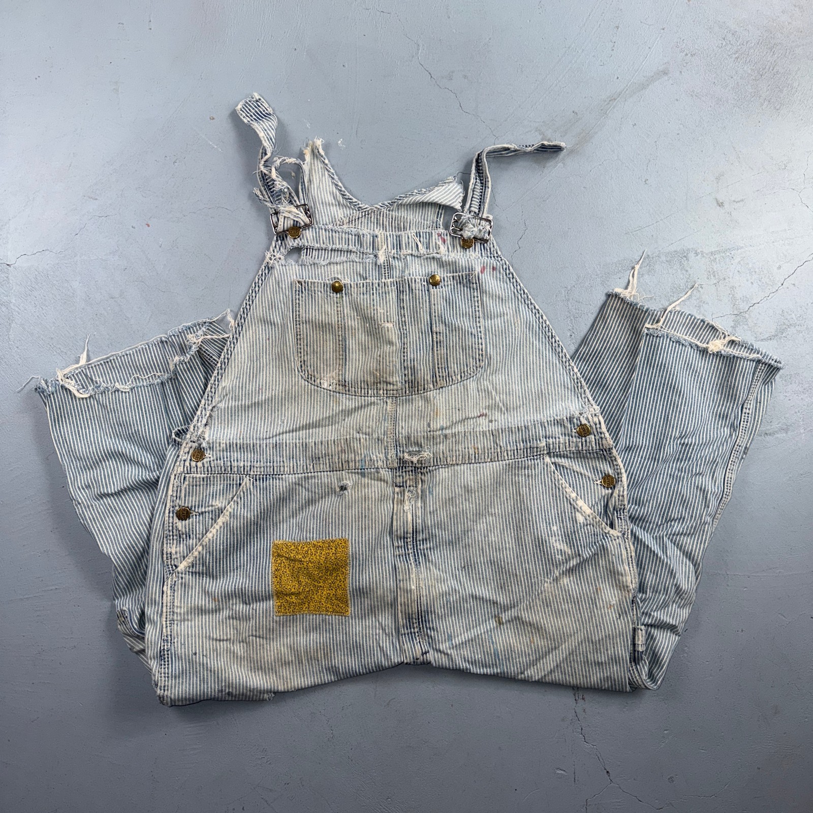 VTG 40s Sears Hickory Stripe Bib Overalls Patchwork Distressed Workwear Thrashed