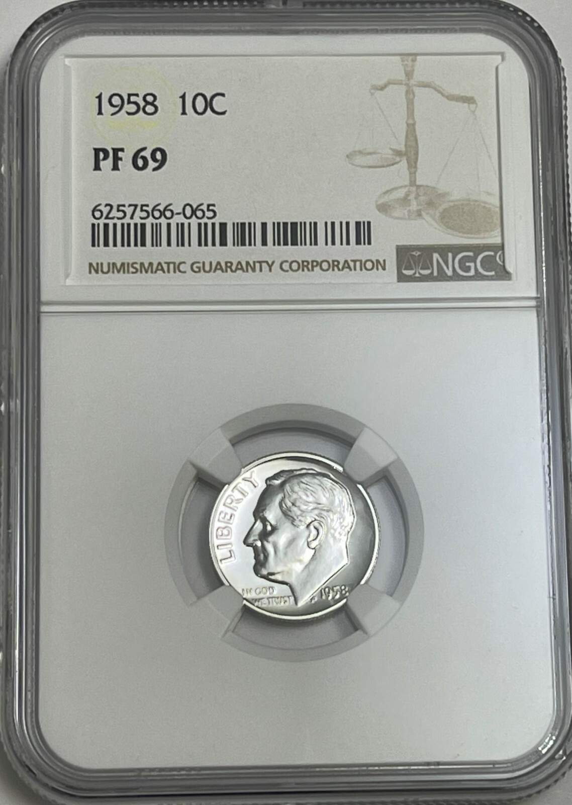 1958 NGC PF69 90% Silver Proof Roosevelt Dime 10c White Label 1958 NGC PF69 90% Silver Proof Roosevelt Dime 10c White Label