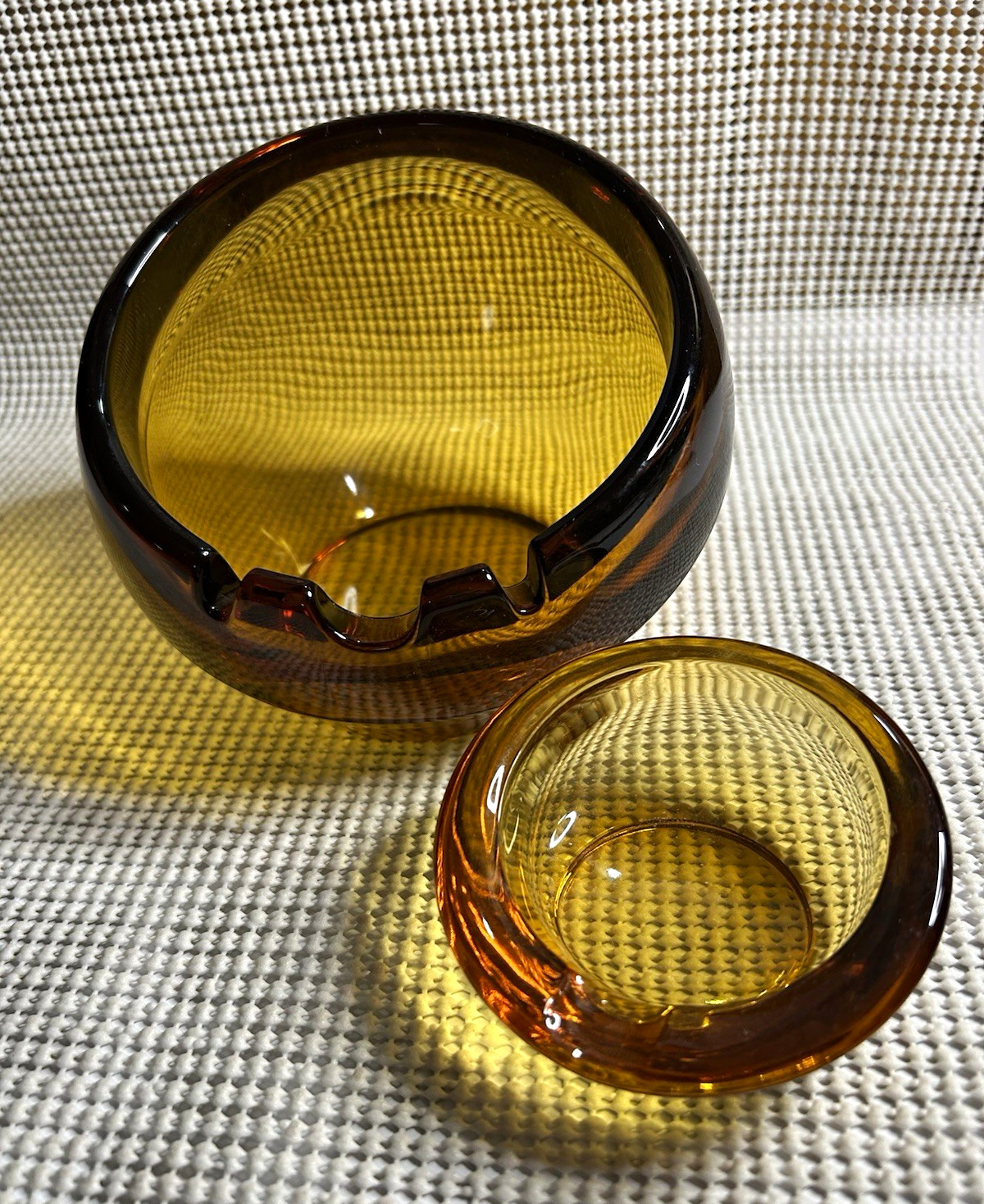 VTG VIKING Amber Slant Sphere Ashtray Set of 2 Glossy Finish Cigarettes & Cigars VTG VIKING Amber Slant Sphere Ashtray Set of 2 Glossy Finish Cigarettes & Cigars