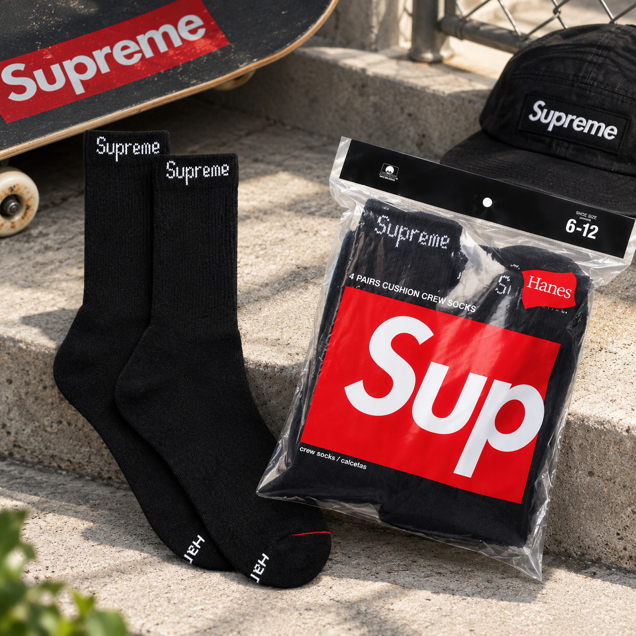 New Supreme Hanes Style Black Crew Socks 4 Pack Mens Size 6-12 NIP Cotton New Supreme Hanes Style Black Crew Socks 4 Pack Mens Size 6-12 NIP Cotton