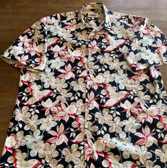 Vintage Campia Moda Mens Hawaiian Floral Shirt S/S Size XLarge Black Tan Cotton