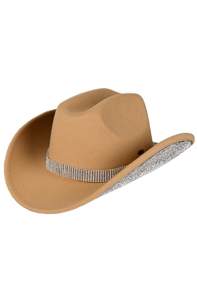 C.C Women\'s Classic All Season Star Rhinestone Trim Band Vegan Cowboy Sun Hat