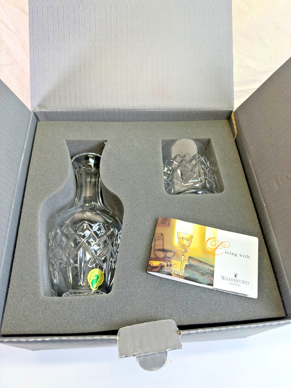 NOS Vintage Waterford Crystal Glenmede Bedside Carafe and Tumbler Set with Box