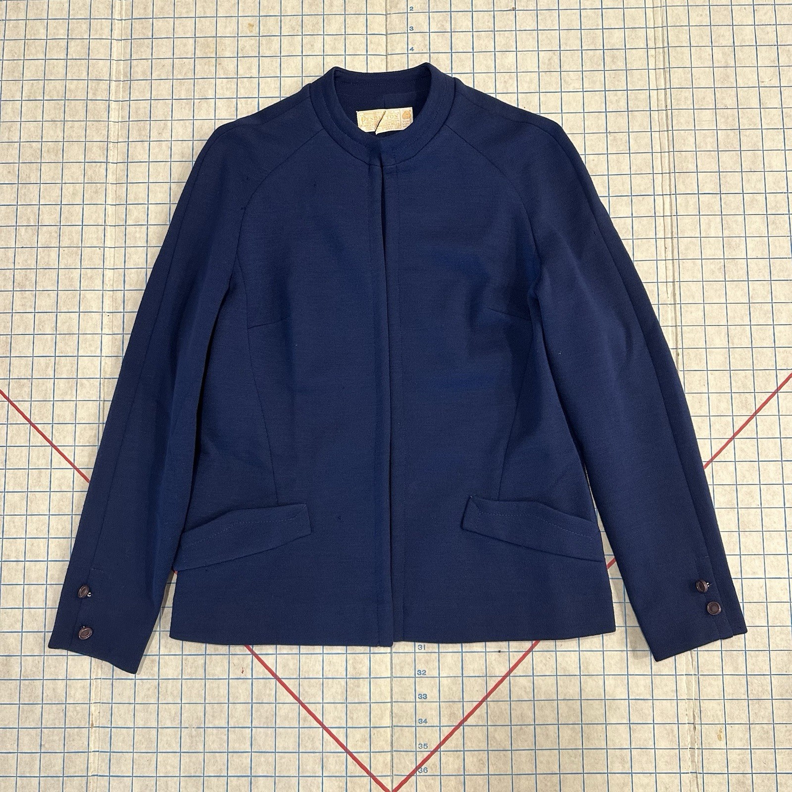 Vintage 60s 70s Pendleton Blue Wool Skirt and Blazer Suit Set Size 12 Hook Loop
