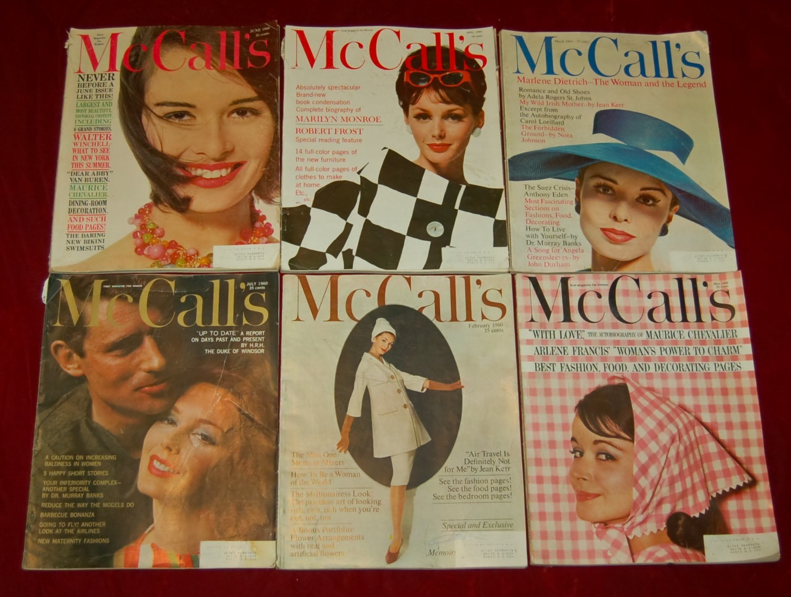 VINTAGE McCall\'s Magazines 1960 Lot of 6 Great Vintage Fashion Graphics & Ads