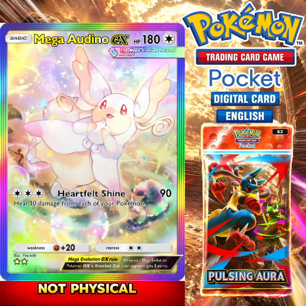 Pokemon TCG Pocket - Mega Audino EX RR (Rainbow Rare) from PULSING AURA