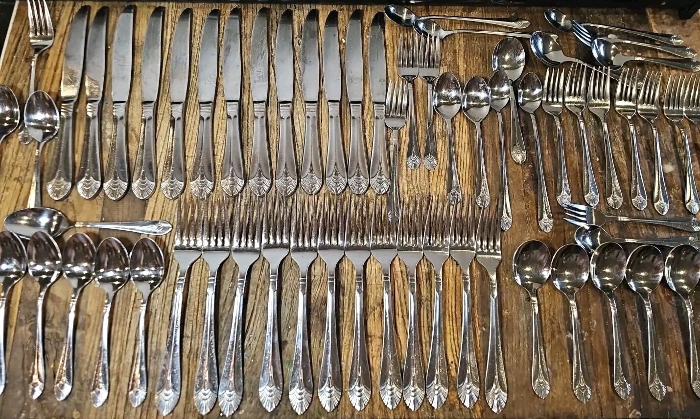 Vintage DJ Silverplate Flatware Japan 64  Marquis Pattern Fan Tip Design Korea