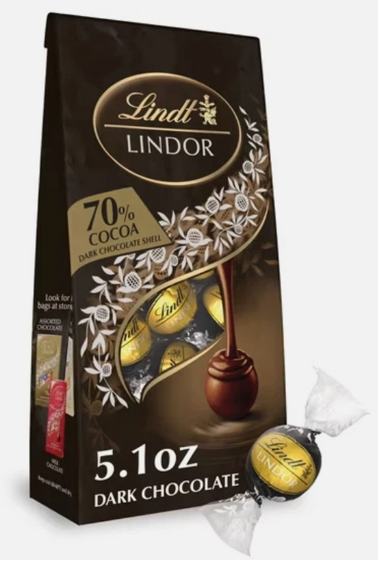 Lindt Lindor 70% Extra Dark Chocolate Candy Truffles, 5.1 oz. Bag
