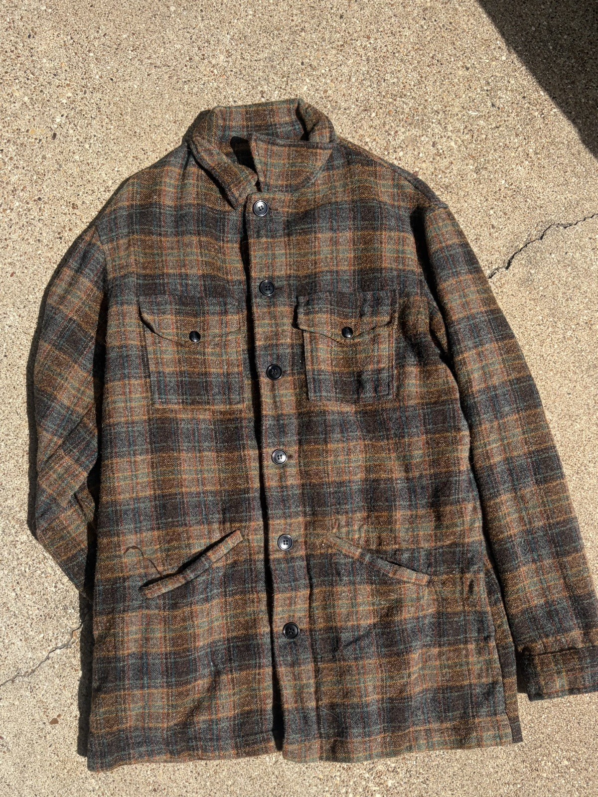 Vintage Pendleton Mackinaw Cruiser Jacket Mens L Wool USA Plaid Brown Hunting