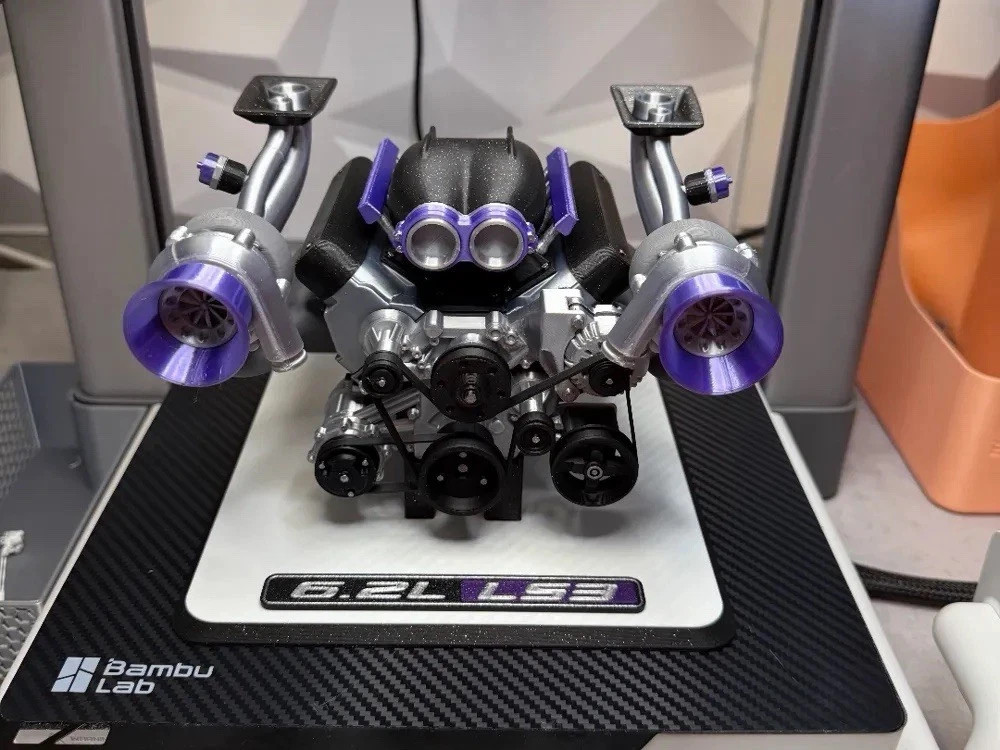 LS3 6.2L Twin Turbo Engine 1/6 Scale 3D Printed Display Model V8