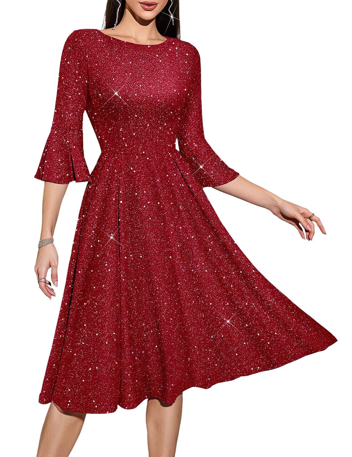 Women\'s Vintage Church Dress Glitter Burgundy Medium Evening Gown Tea Party