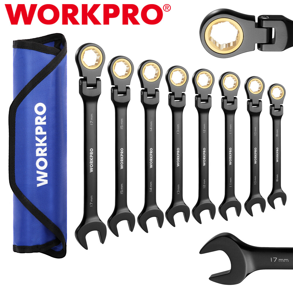 WORKPRO 8PC Ratcheting Combination Wrench Set Flex-Head Wrench Set Metric 8-17mm WORKPRO 8PC Ratcheting Combination Wrench Set Flex-Head Wrench Set Metric 8-17mm