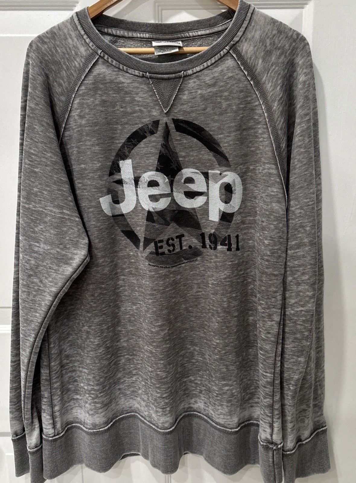 Jedco Mens XL JEEP 1941 Gray Acid Wash Distressed lightweight Sweatshirt