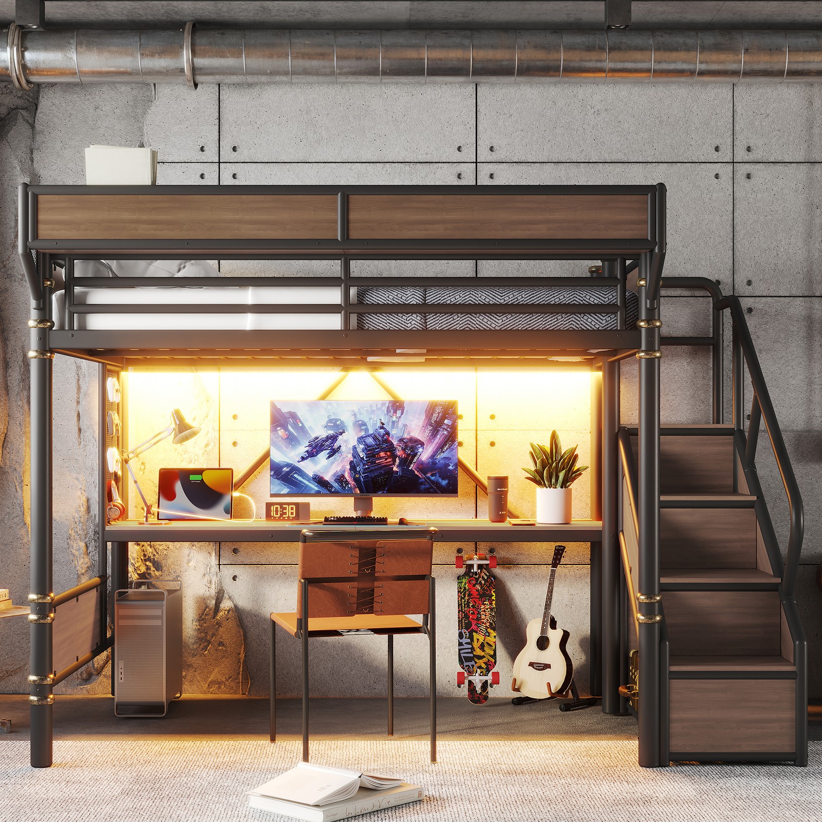 Full Industrial Metal Loft Bed Black 96\