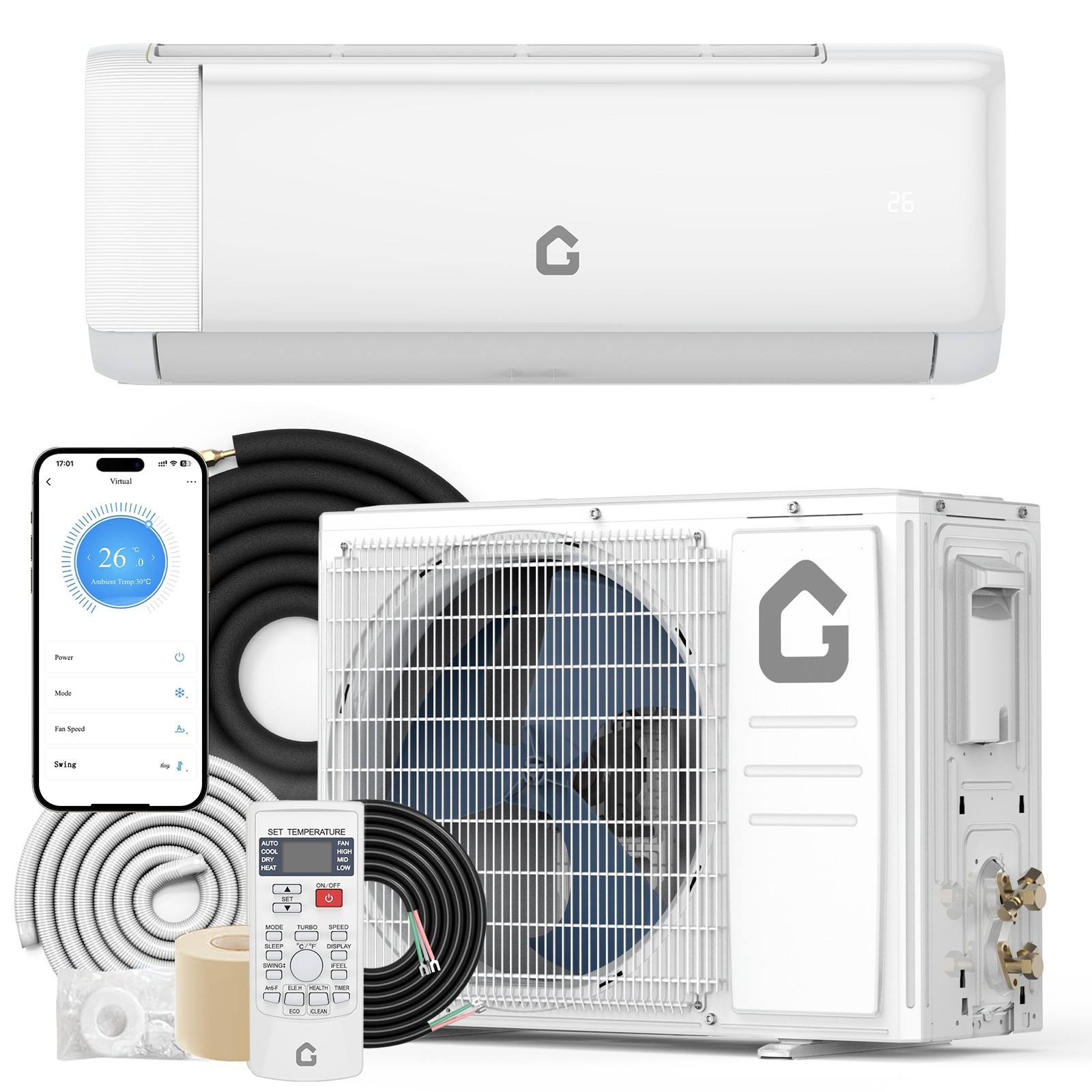 12000 BTU 22 SEER2 Mini Split Air Conditioner Heat Pump Inverter WiFi AC 110V