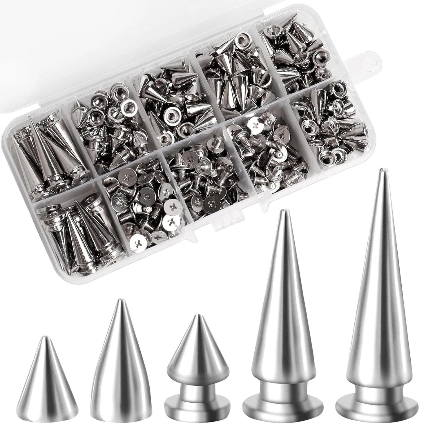 200 Sets Cone Spikes and Studs Silver Metal Studs Rivets Studs for Clothing,Punk 200 Sets Cone Spikes and Studs Silver Metal Studs Rivets Studs for Clothing,Punk