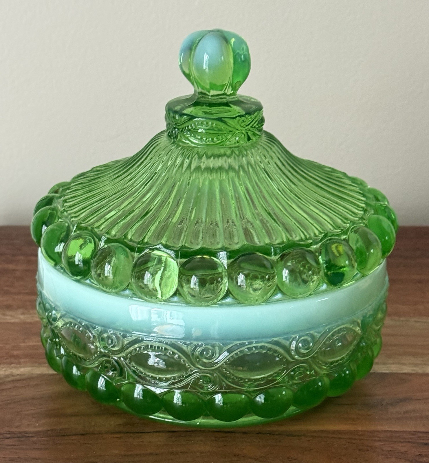 Mosser Glass - EYE WINKER COVERED CANDY DISH - GREEN OPAL - 5.5 Mosser Glass - EYE WINKER COVERED CANDY DISH - GREEN OPAL - 5.5