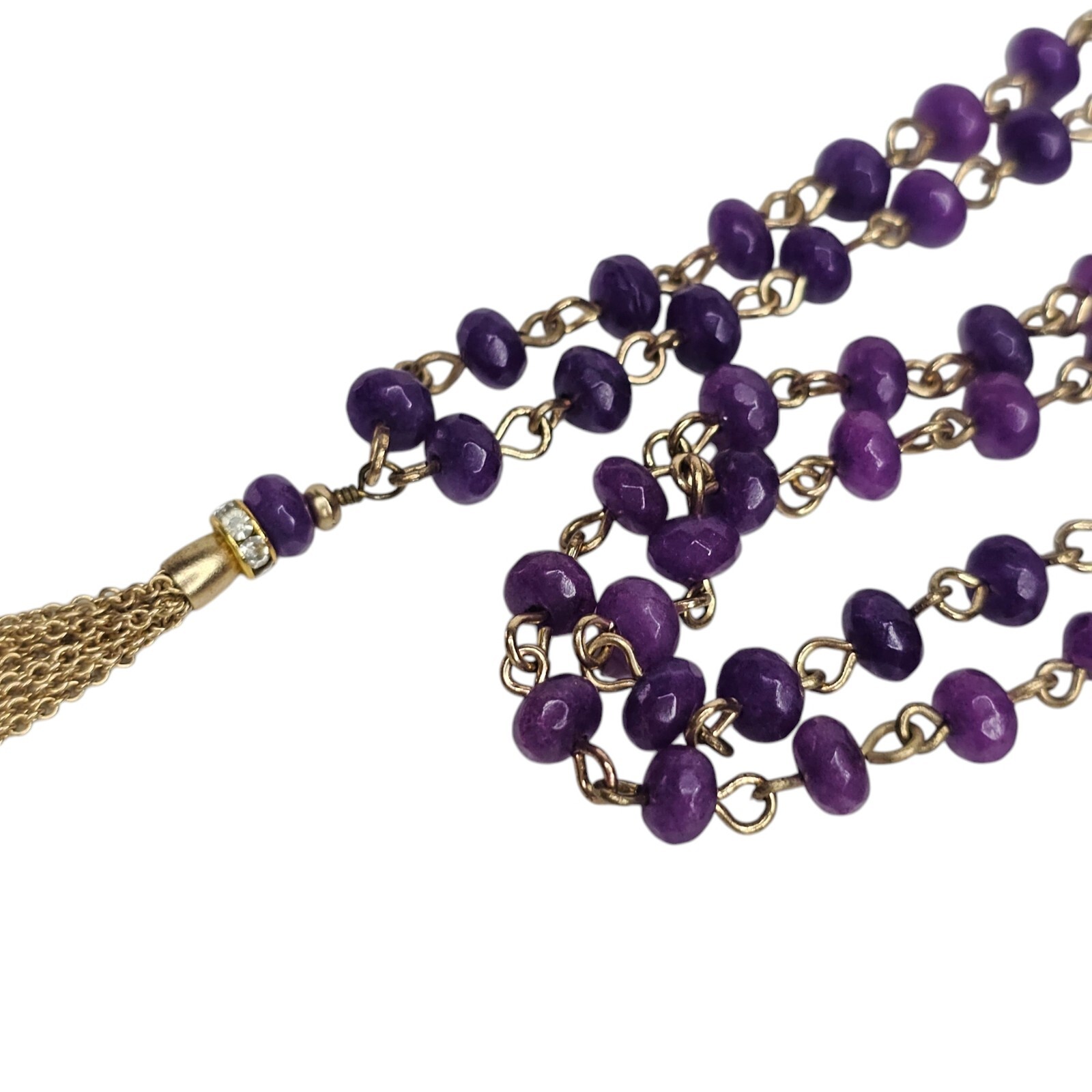 Sequin NYC Color Tassel  Purple  Jade Necklace 36” with 3\