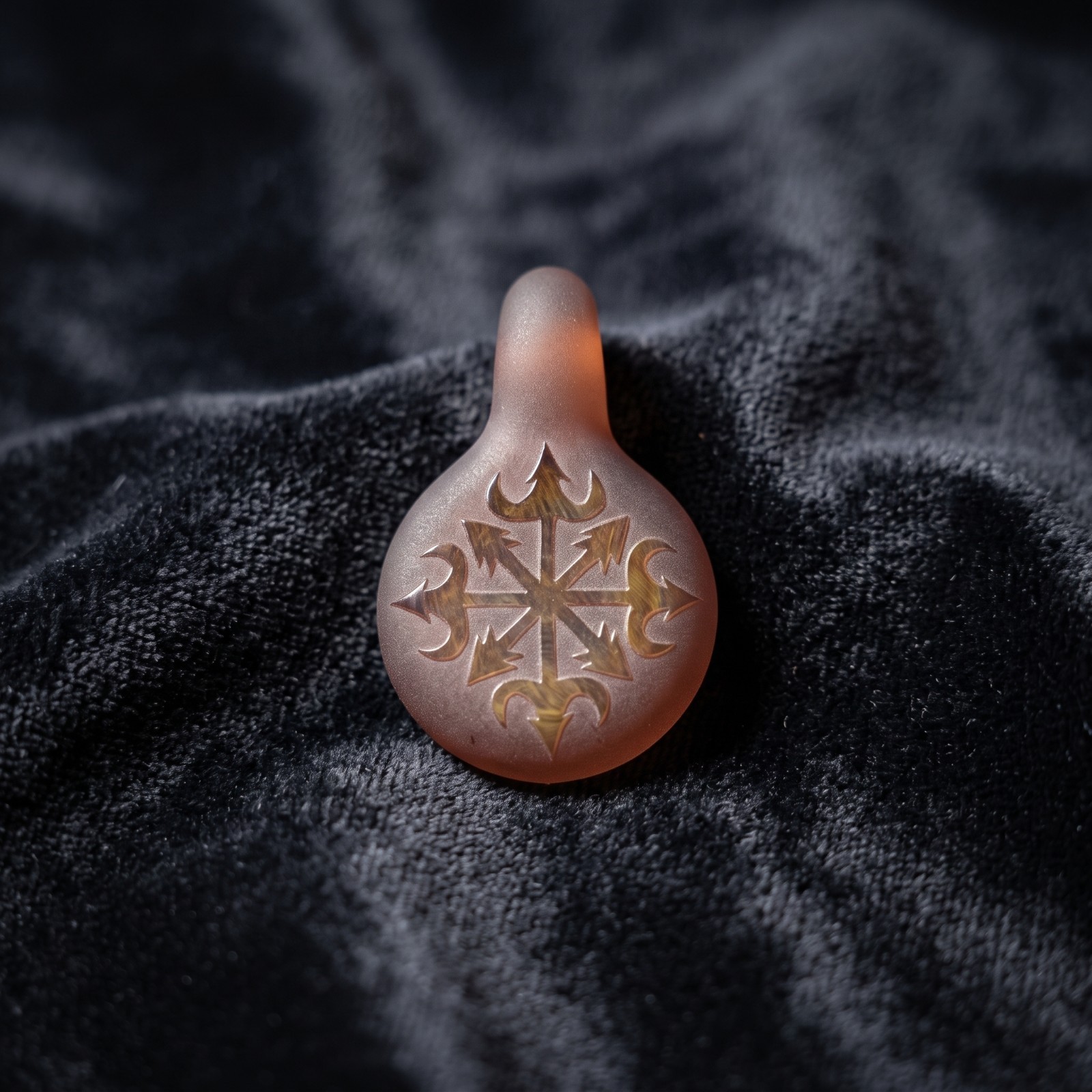 Handblown Glass Chaos Star Pendant – Matte Sandblasted Frosted Amber/Rose Handblown Glass Chaos Star Pendant – Matte Sandblasted Frosted Amber/Rose