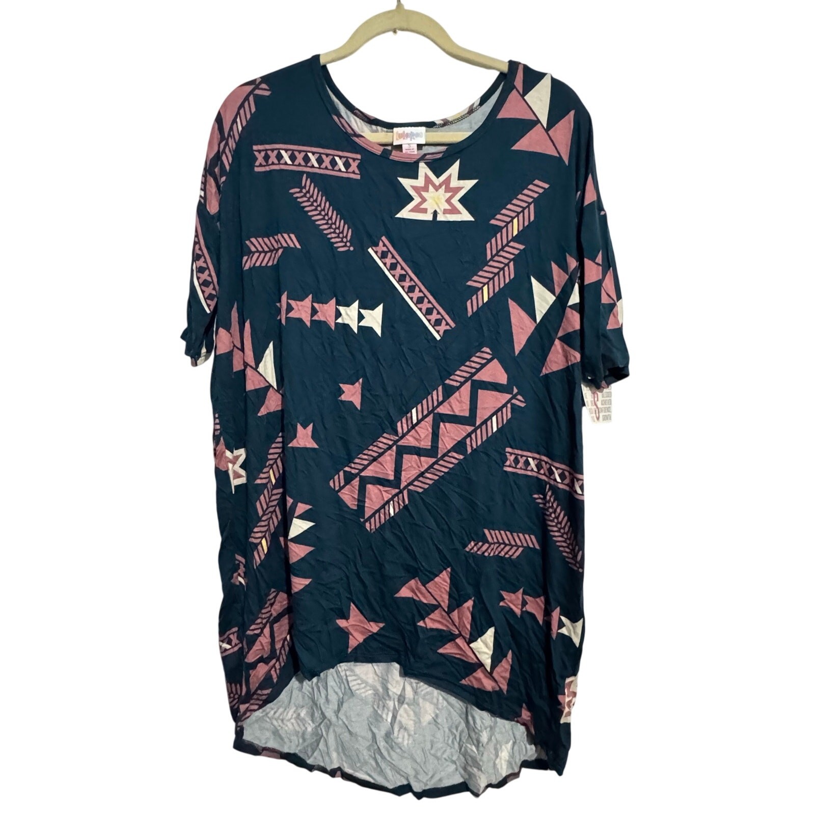 NWT LuLaRoe Irma Tunic Top Size S Navy Pink Tribal Geometric High Low