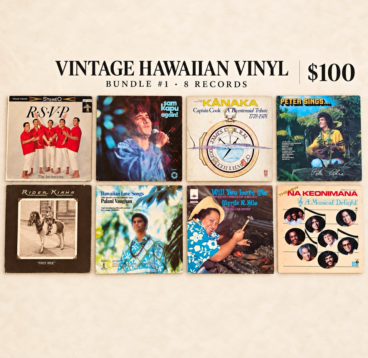 Vintage Hawaiian Vinyl LP Bundle #1 (8 Records) The Invitations Sam Kapu
