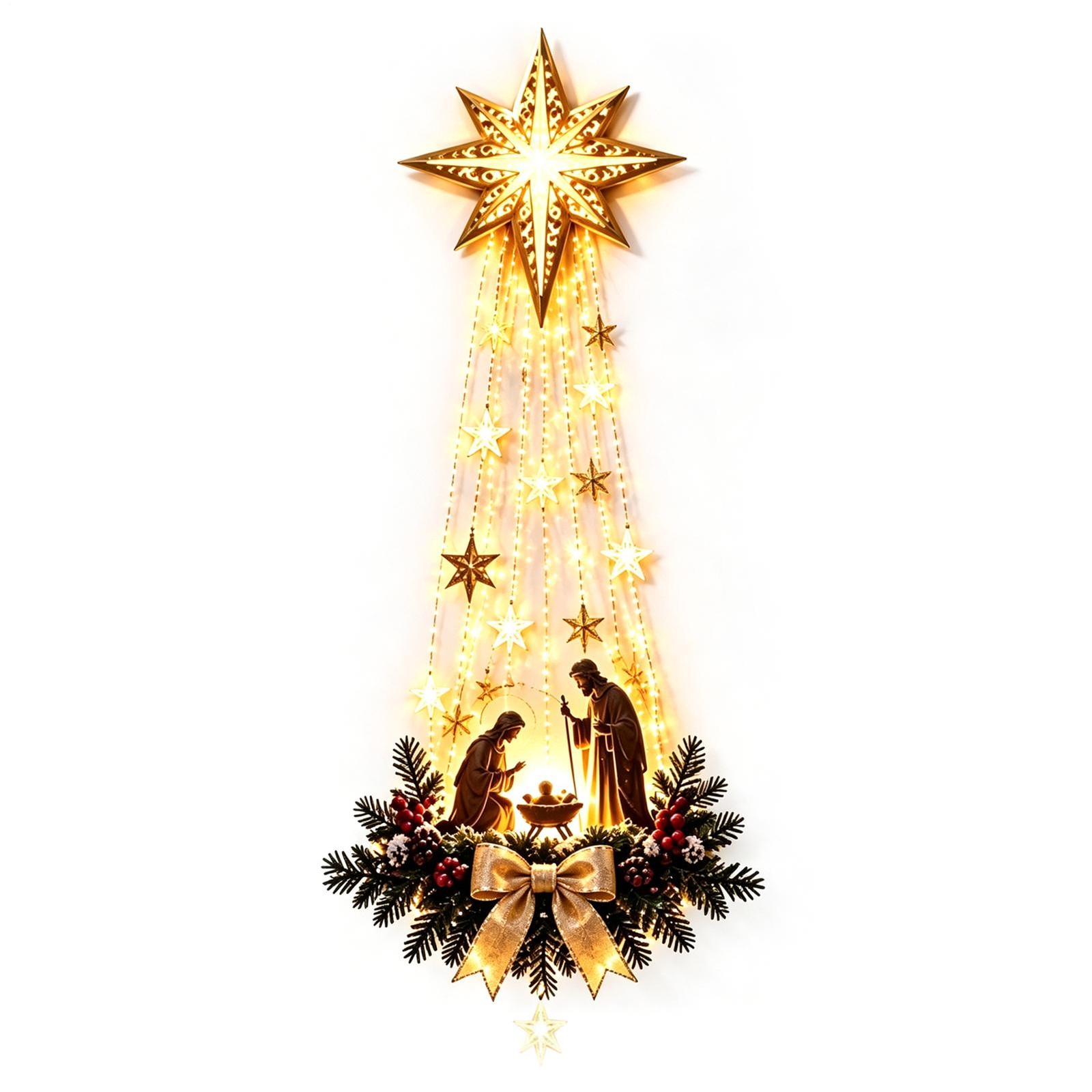 Nativity Wall Decor Christmas Holy Family Star LED Light Hanging Ornament