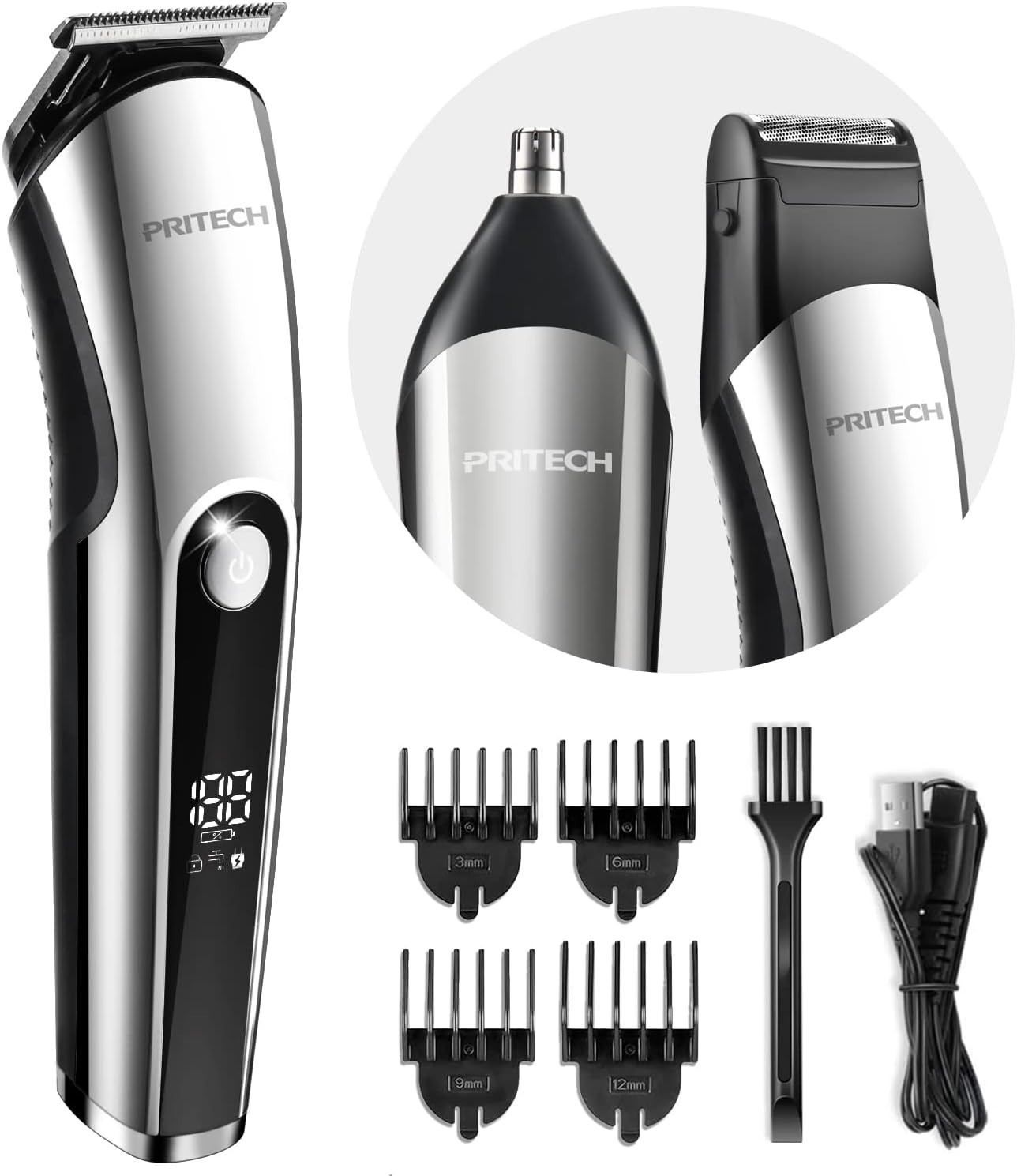 Men\'s Waterproof Grooming Kit with Trimmer Heads - USB Charging & LED Display