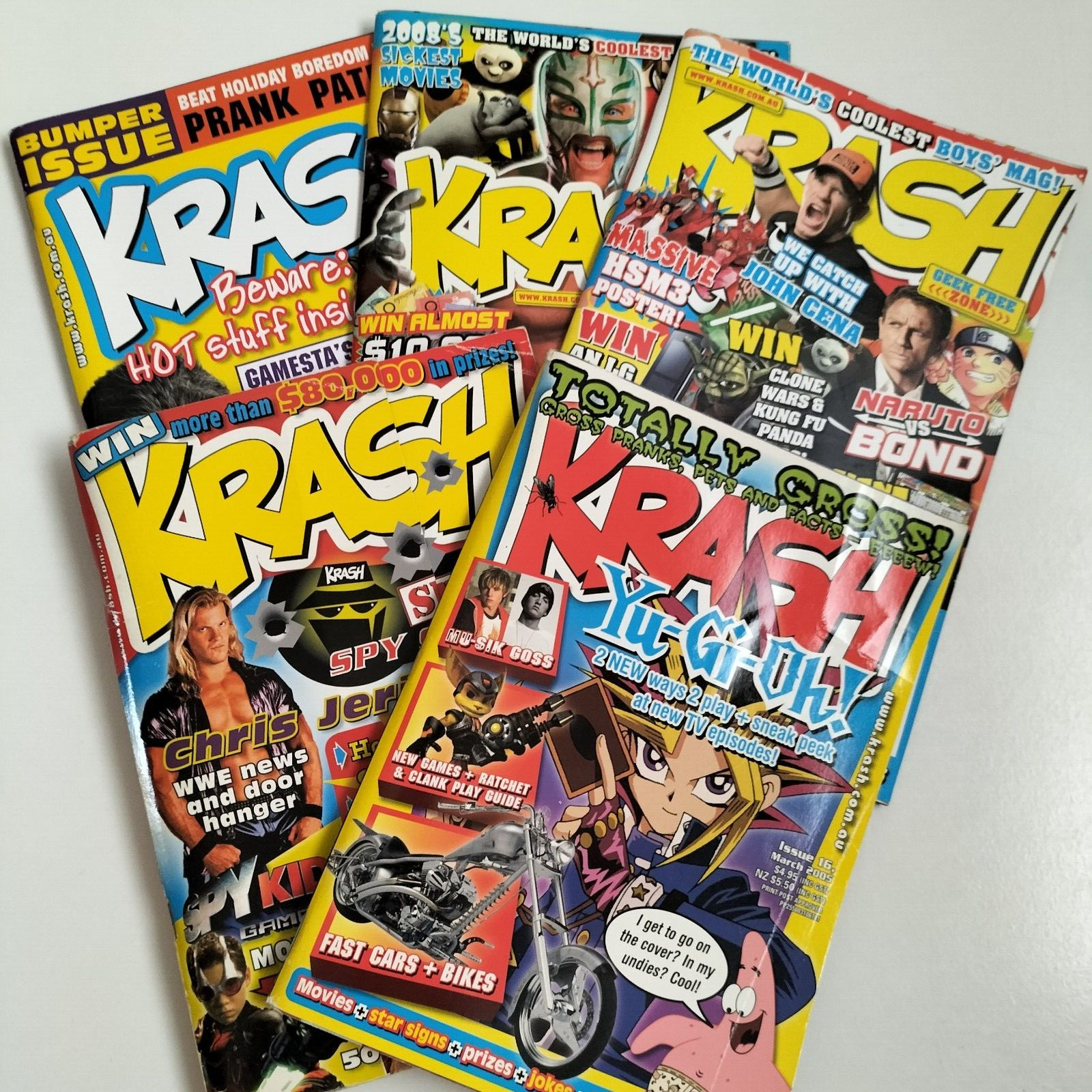 Lot of 5 Krash Magazine 2000s Yu-Gi-Oh Sonic Spongebob 2004 2005 2006 2008 2009
