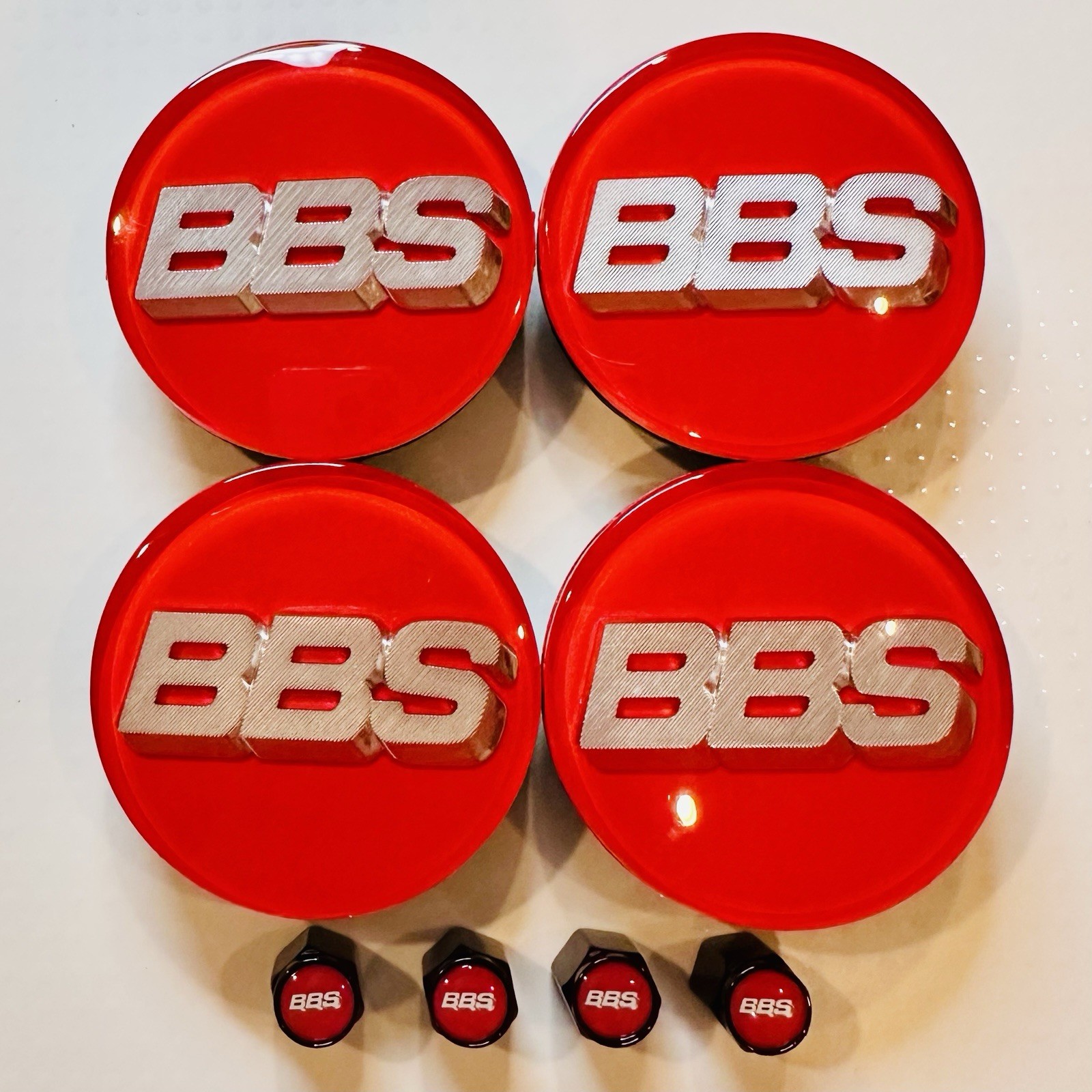 4pc 3D Platinum Red BBS 56mm Center Caps 56.24.012 & 4pc Black Valve Caps 4pc 3D Platinum Red BBS 56mm Center Caps 56.24.012 & 4pc Black Valve Caps