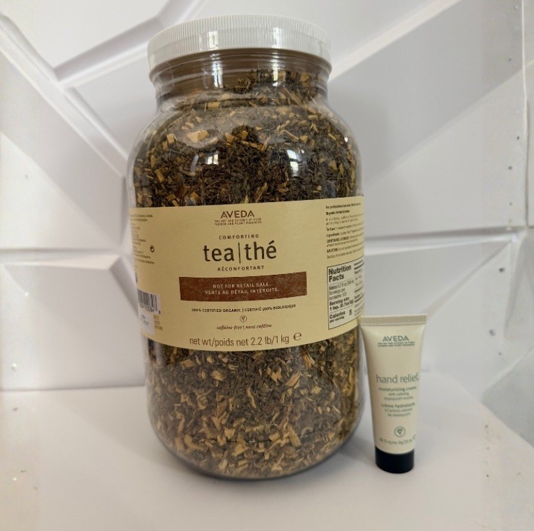 AVEDA COMFORTING TEA - exp 2027 - 2.2 lbs - Organic Loose + Hand Relief Gift -