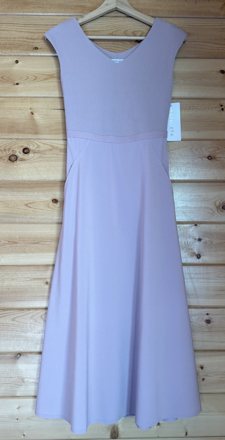 Athleta XS Ryder Sleeveless A-Line Athleisure Midi Dress Pockets Mauve Pink NWT