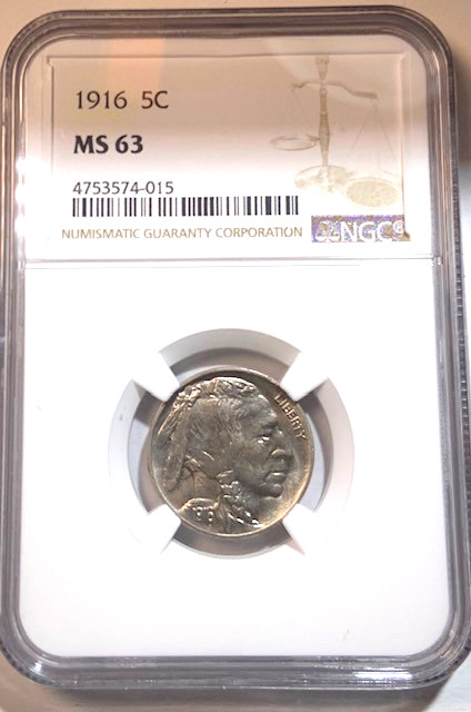 1916 Buffalo Nickel NGC MS 63 - Lots of Pastel Coloring - Beautiful Coin