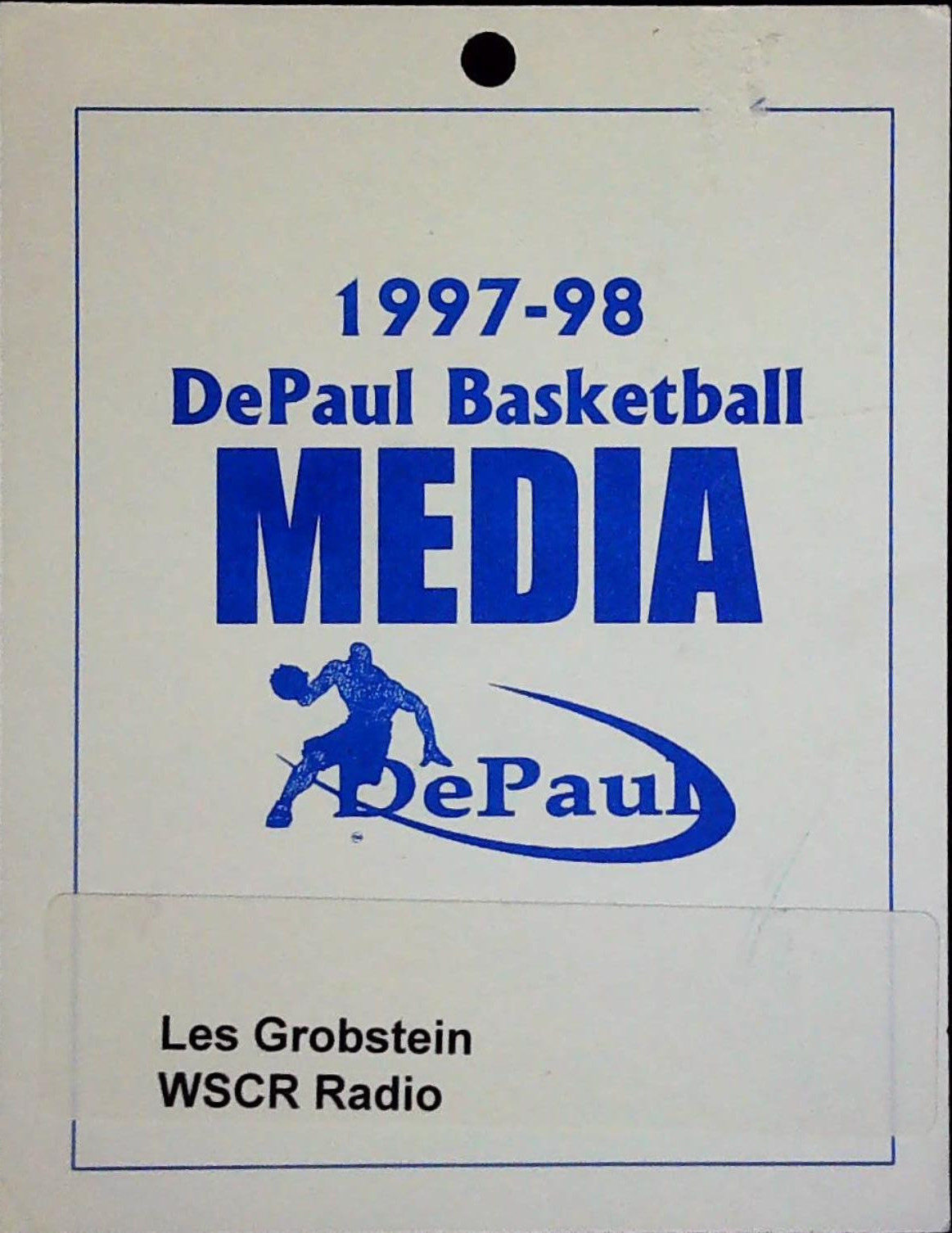 DePaul Blue Demons Basketball Media Pass Les Grobstein WSCR Radio Press 1997-98