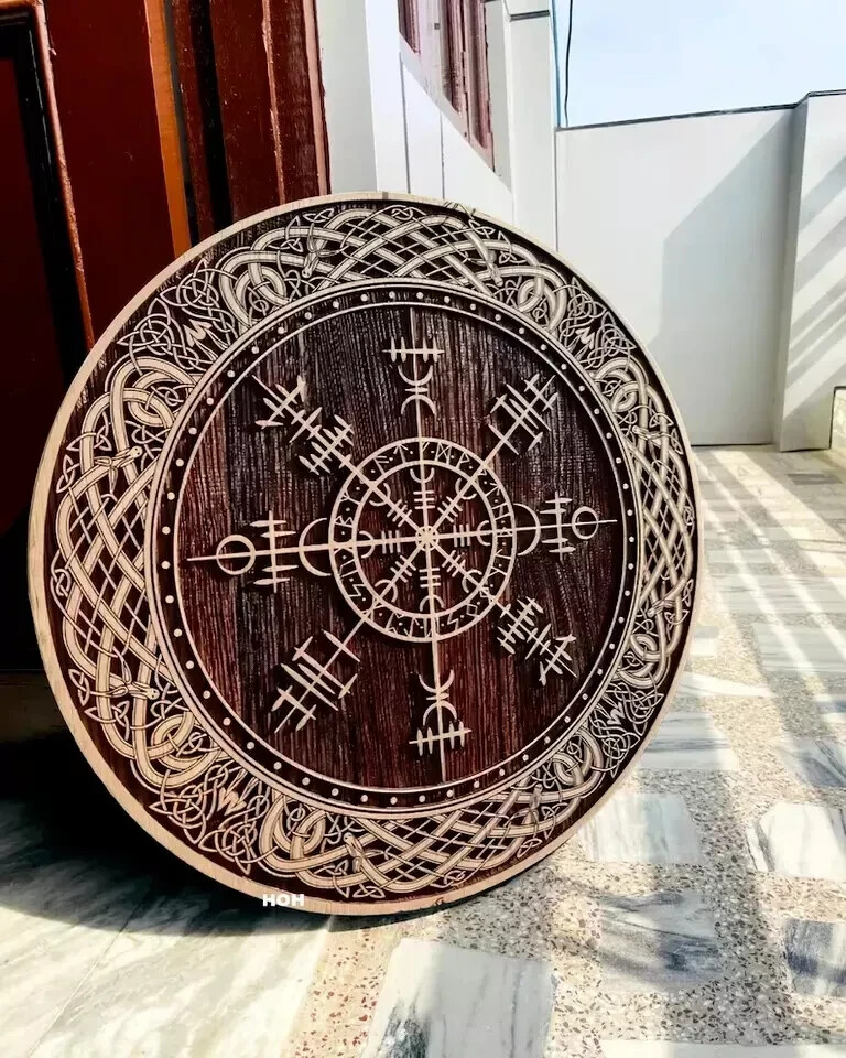 Viking Hand carved Wooden Warrior Shield Cosplay & Wall Decor Shield