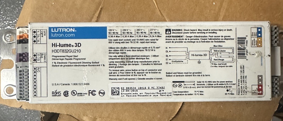 Lutron H3DT832GU210 Hi-lume 3d Dimming Ballast Lutron H3DT832GU210 Hi-lume 3d Dimming Ballast