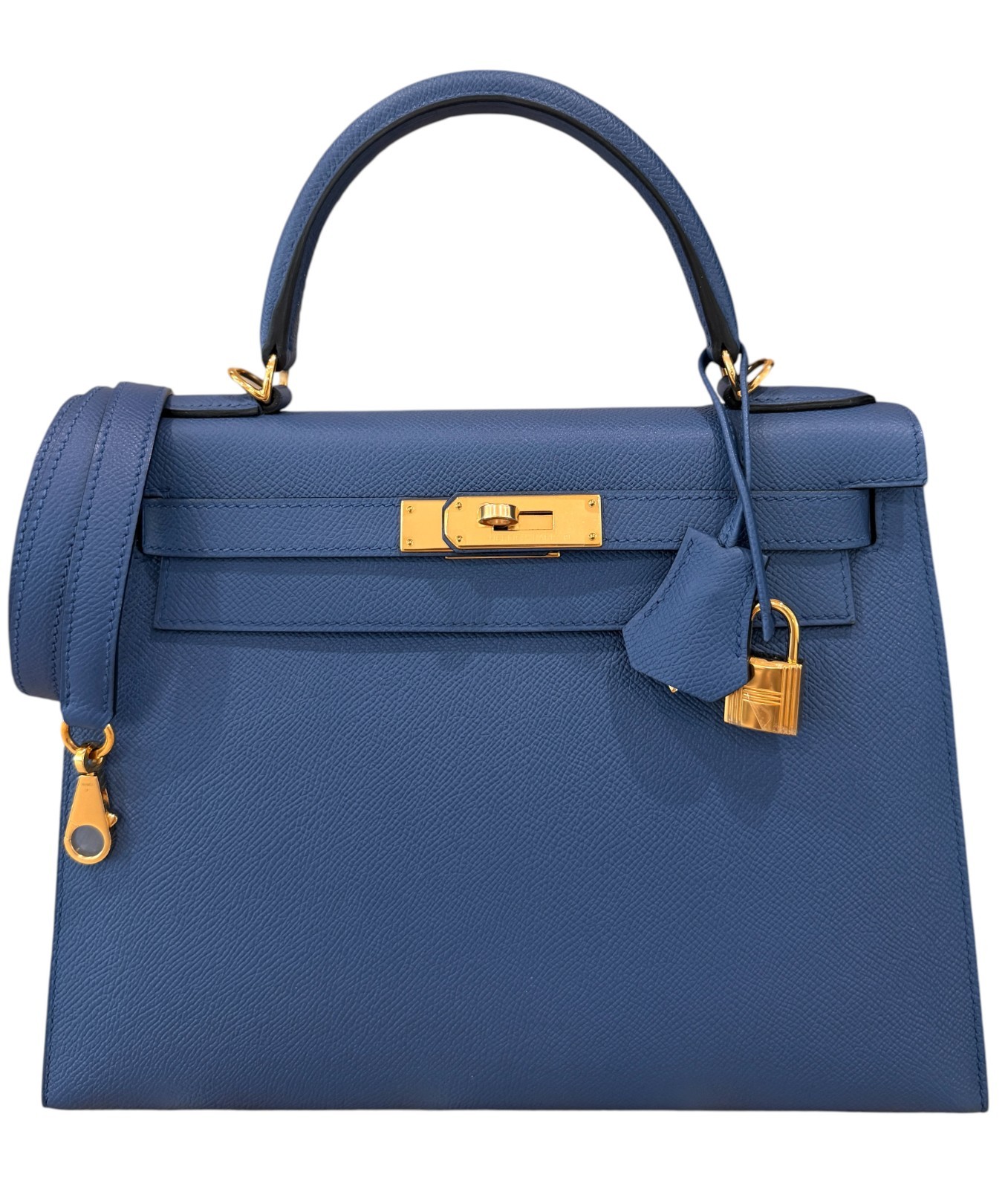 Hermes Kelly 28 Sellier Blue Bleu Agate Epsom Leather Gold Hardware RARE