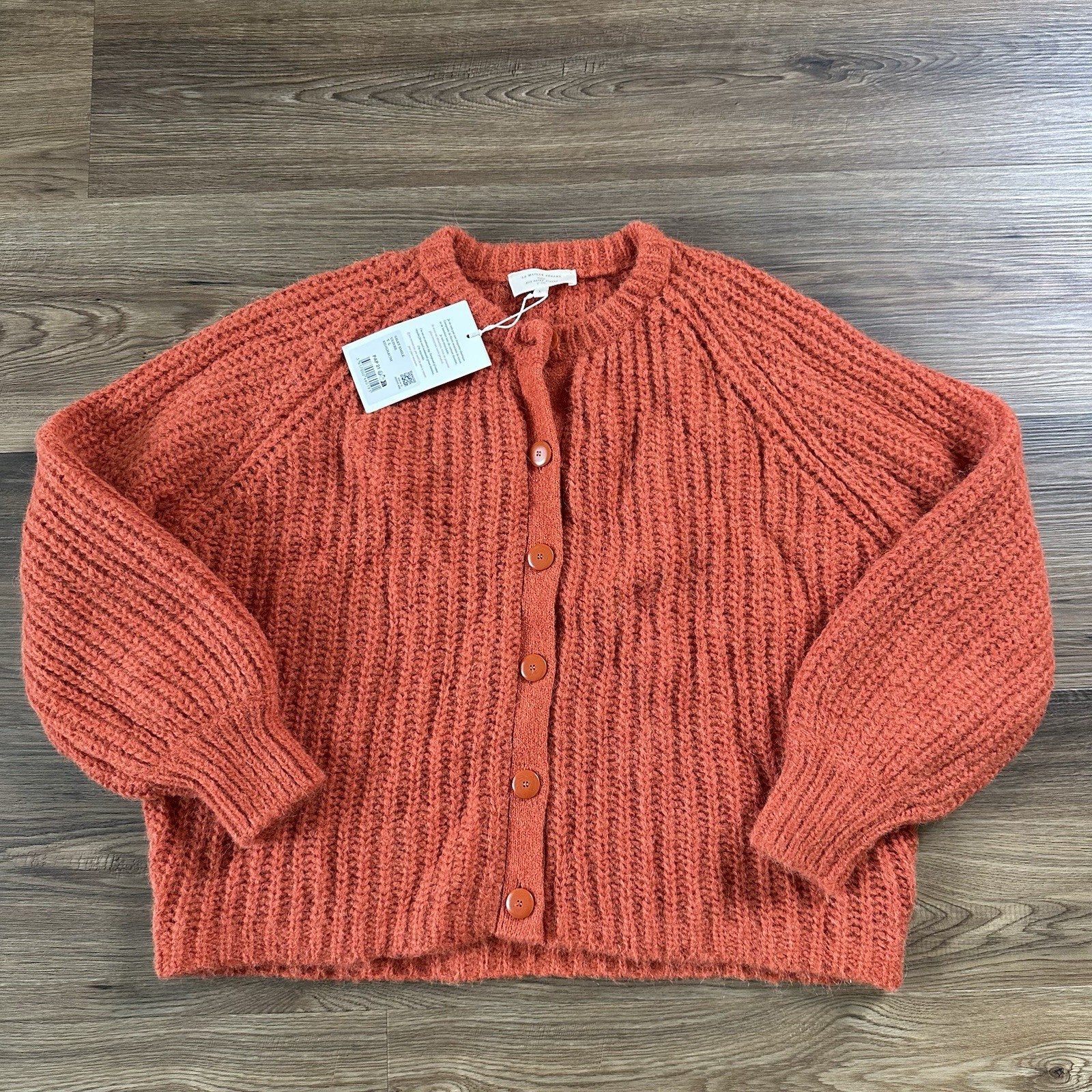 La Maille Sezane Emile Cardigan Sweater Large Orange Button Alpaca Wool Cottage La Maille Sezane Emile Cardigan Sweater Large Orange Button Alpaca Wool Cottage