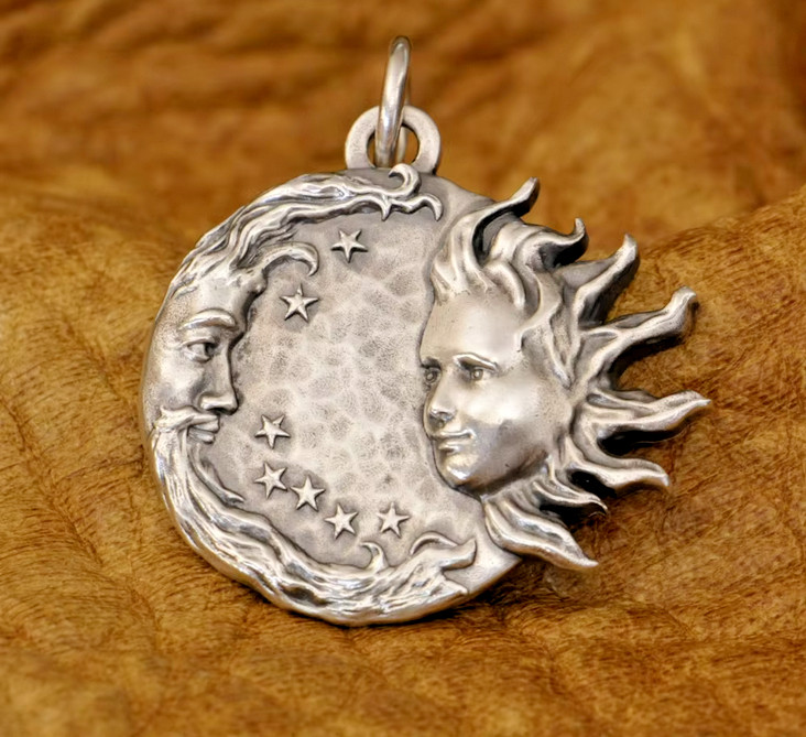 MOON SUN FACE STARRY STAR CELESTIAL Pendant 925 Sterling Silver 20\