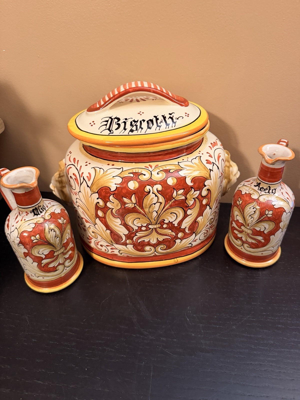 Il Borgo San Gimignano Italy Biscotti Jar Oil Vinegar Pottery Set Hand Painted