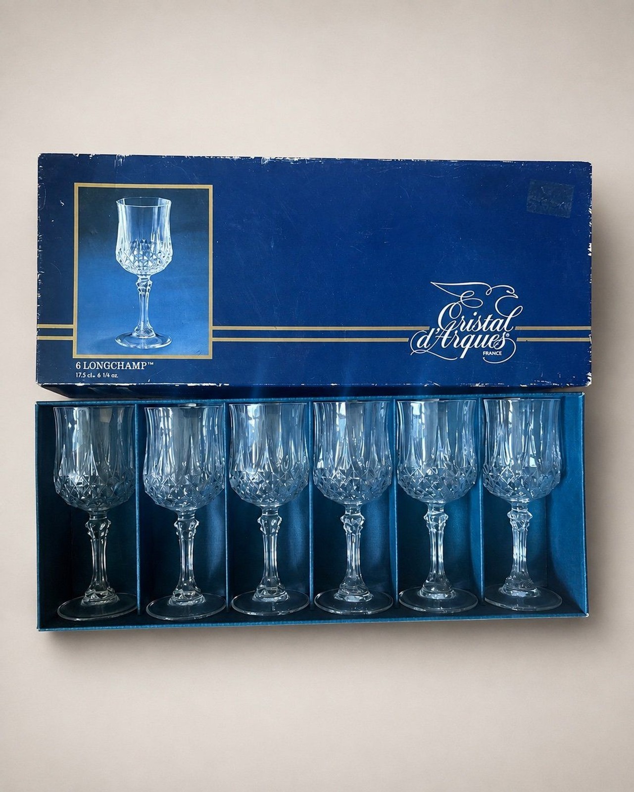 Cristal d’Arques Longchamp Crystal Wine Glasses Set of 6 France 6.25 oz Boxed Cristal d’Arques Longchamp Crystal Wine Glasses Set of 6 France 6.25 oz Boxed