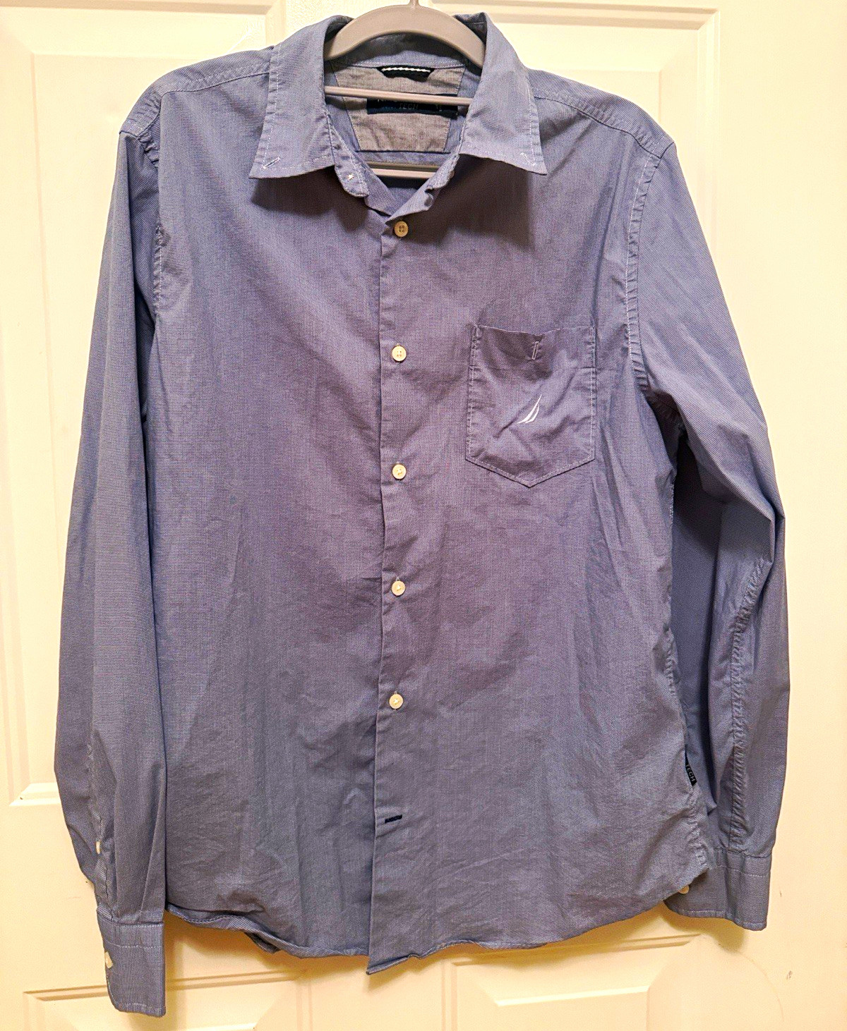 Nautica Navtech Blue Check Stretch Long Sleeve Button-Down Shirt Men\'s M Nautica Navtech Blue Check Stretch Long Sleeve Button-Down Shirt Men\'s M