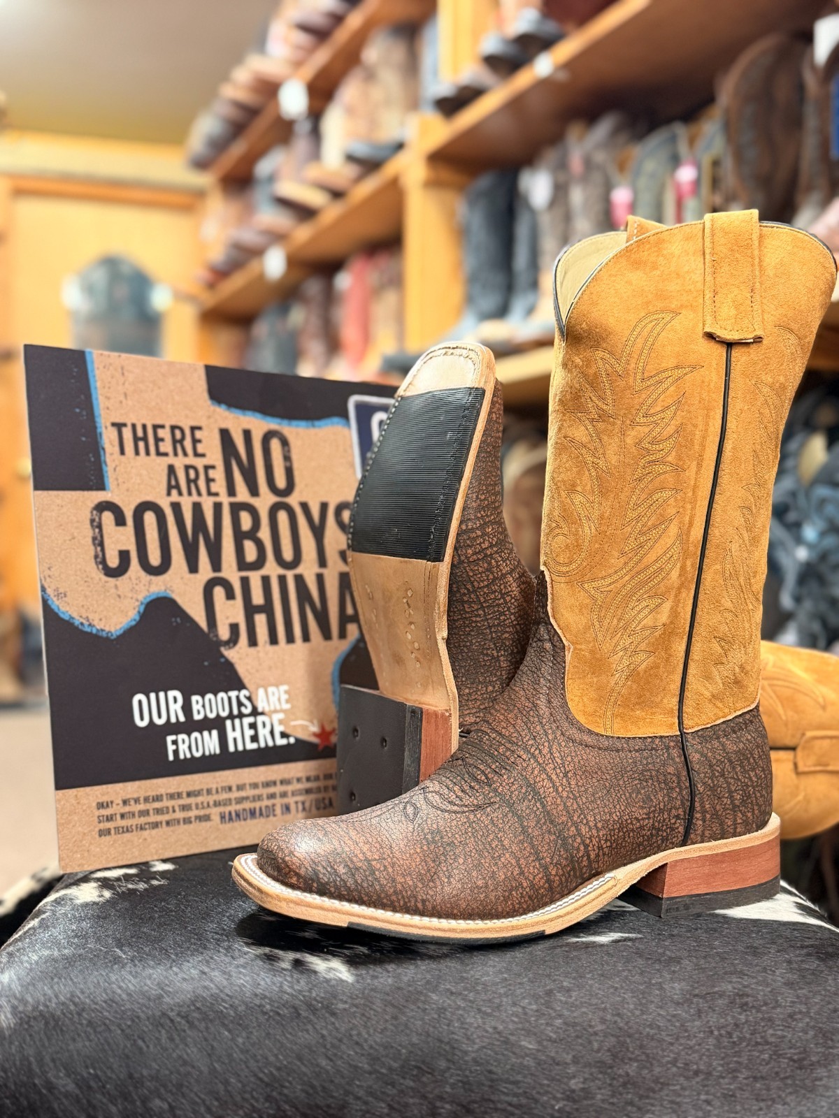 Anderson Bean Cognac Safari Cape Buffalo Cowboy Boots