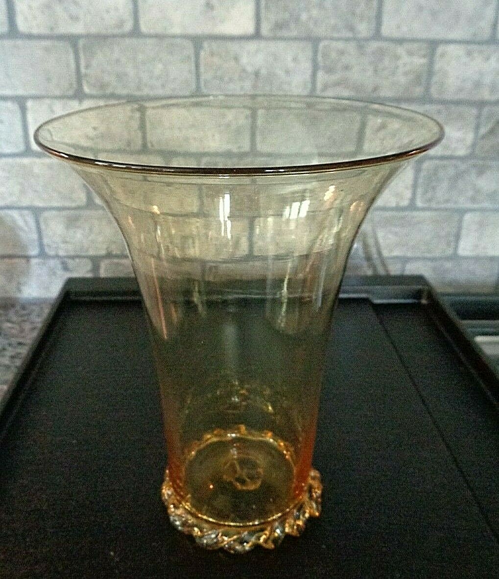 Vintage Stourbridge English Glass Amber Vase w/ Applied Rigaree Vintage Stourbridge English Glass Amber Vase w/ Applied Rigaree