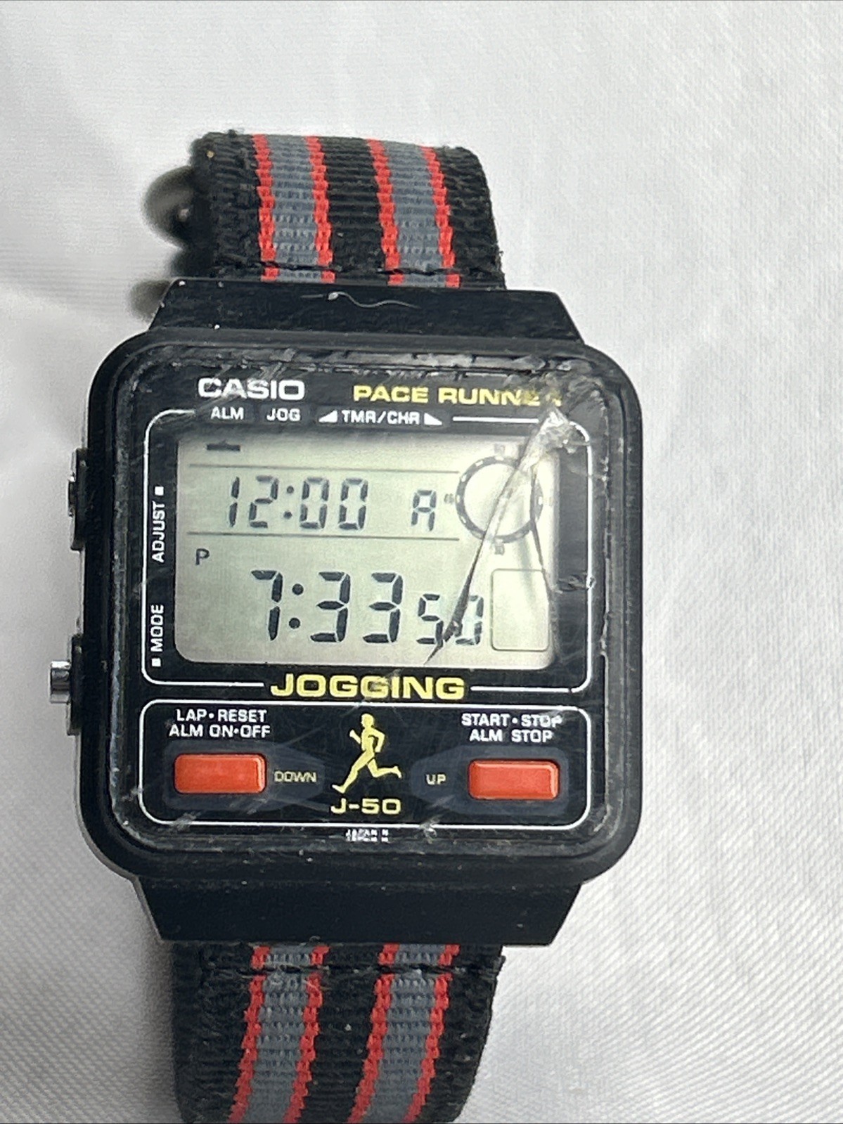 CASIO Jogging 208 J-51W vintage digital Works New Nato Strap Crack On Crystal